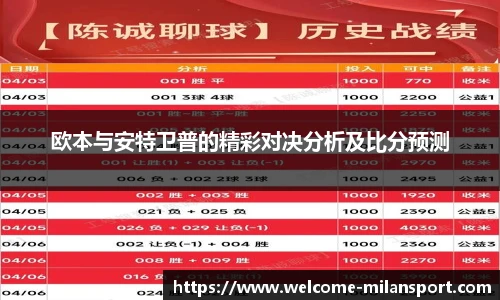 欧本与安特卫普的精彩对决分析及比分预测